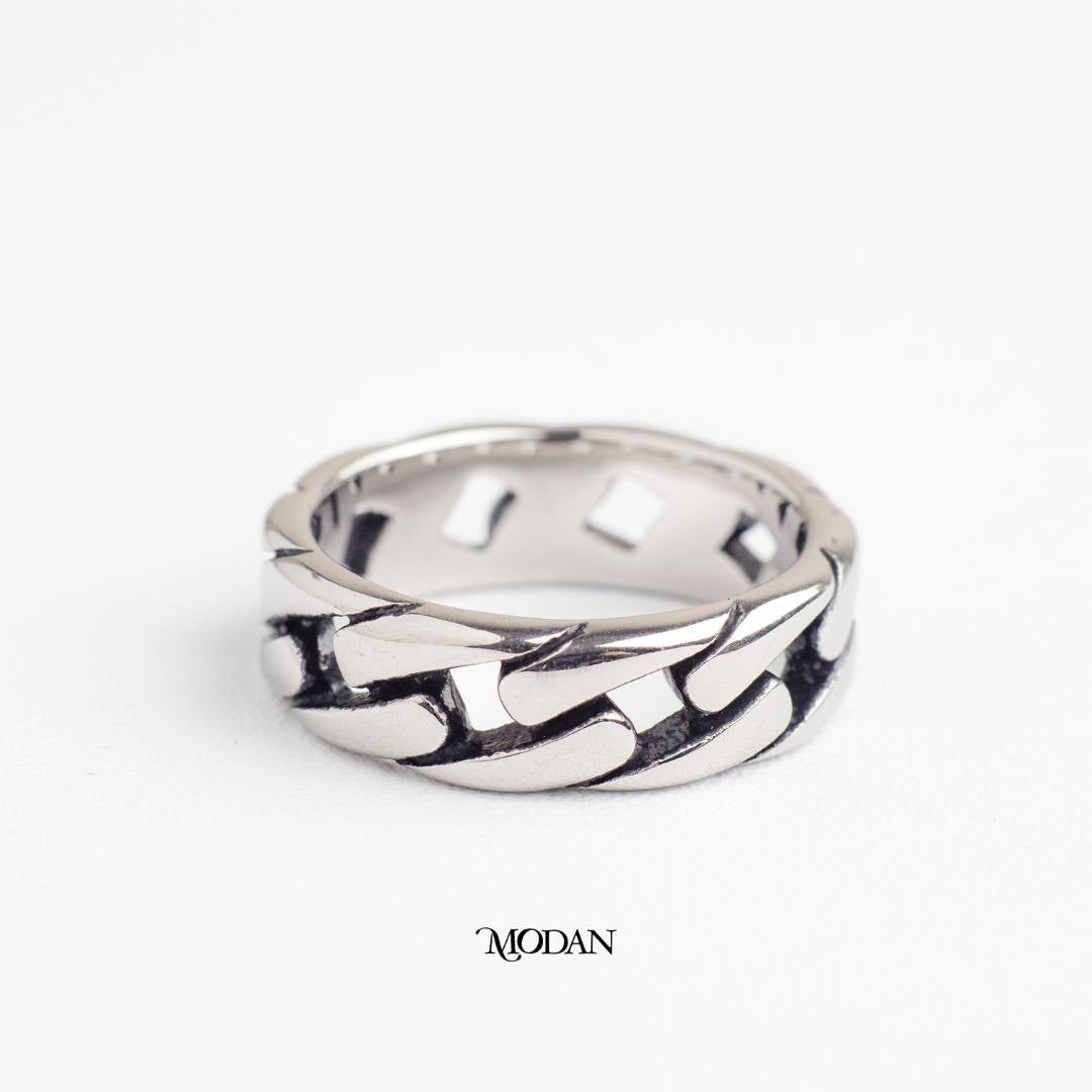 Classic Cuban Link Chain Band Ring Cincin Pria Rantai Cuban Klasik Hypoallergenic Stainless Steel