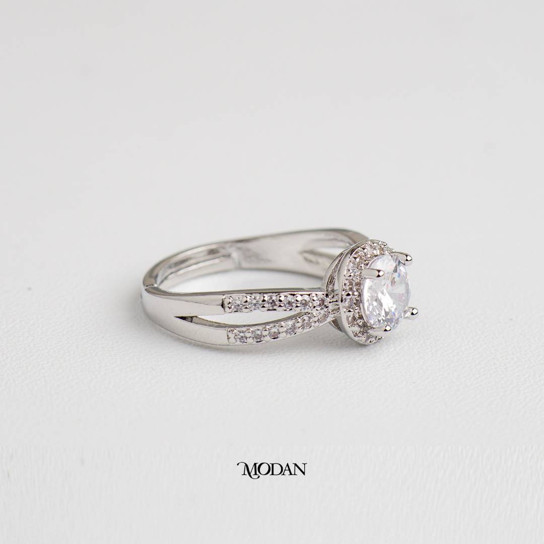 Elegant Sparkling Round Split Band Ring Cincin Bulat Tangkai Terbelah Hypoallergenic Gold Plated