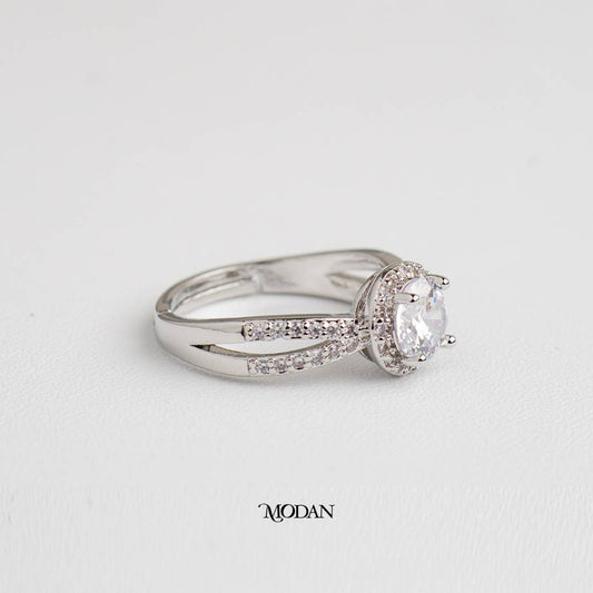 Elegant Sparkling Round Split Band Ring Cincin Bulat Tangkai Terbelah Hypoallergenic Gold Plated