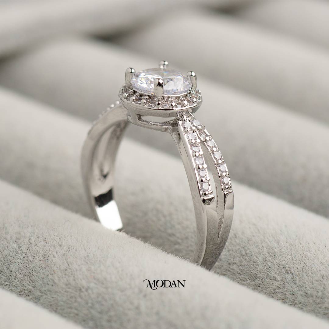 Elegant Sparkling Round Split Band Ring Cincin Bulat Tangkai Terbelah Hypoallergenic Gold Plated