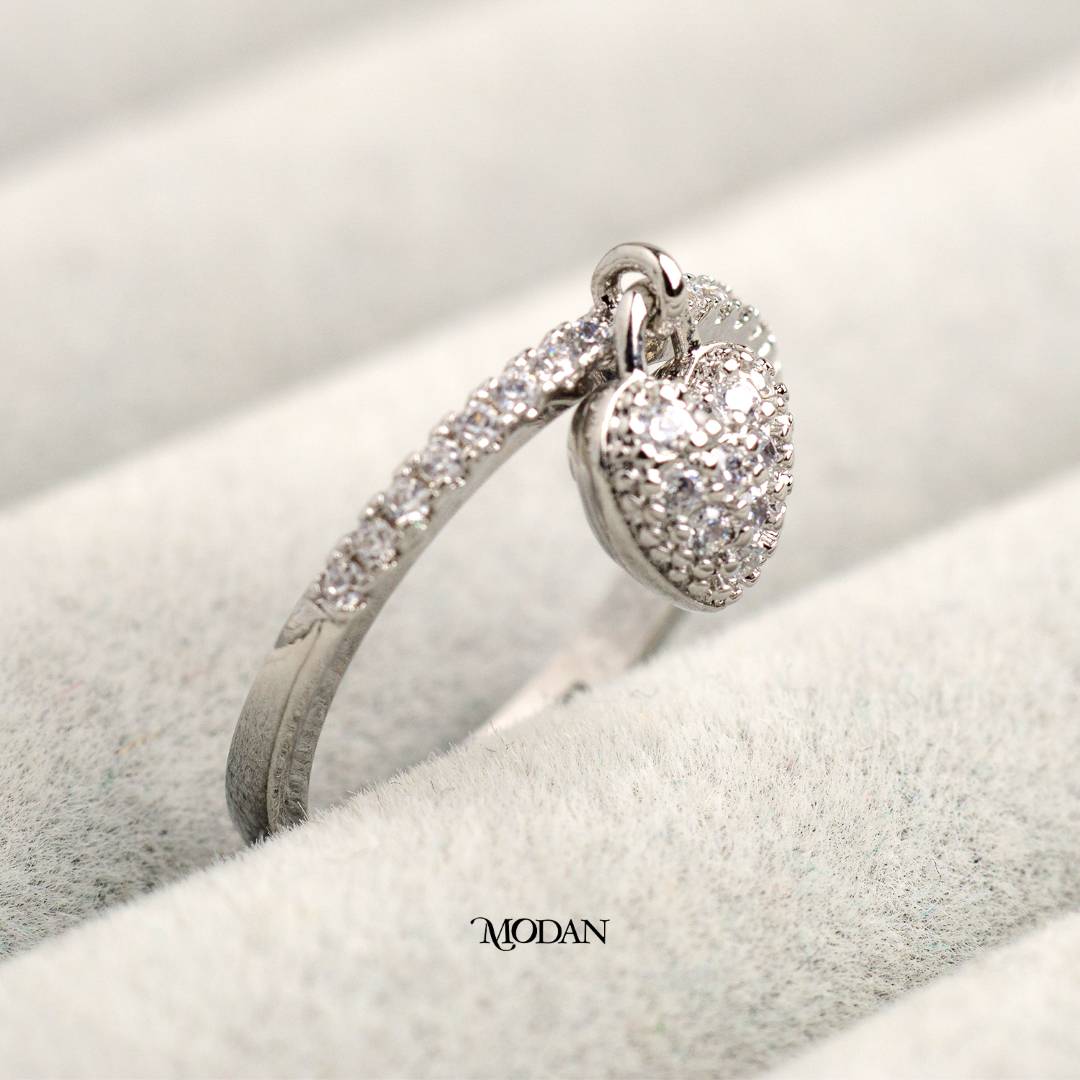 Sweet Heart Dangle Cahrm Ring Cincin Bandul Hati Menjuntai Hypoallergenic Gold Plated