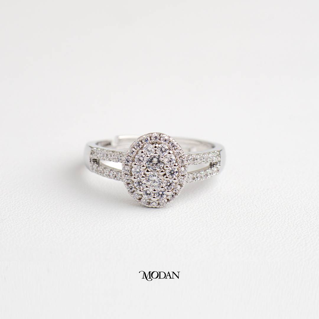 Sparkling Oval Double Row Ring Cincin Oval Dua Baris Hypoallergenic Gold Plated