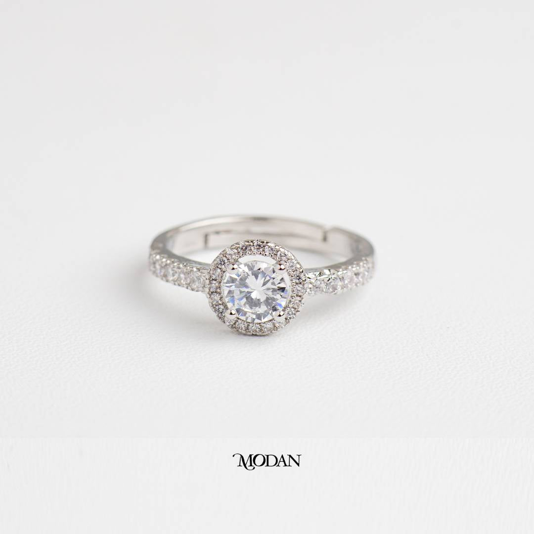 Elegant Sparkling Round Cluster Statement Ring Cincin Bulat Pesta Hypoallergenic Gold Plated