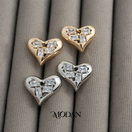 Triple Baguette Love Heart Stud Earrings Anting Bentuk Hati Hypoallergenic Gold Plated
