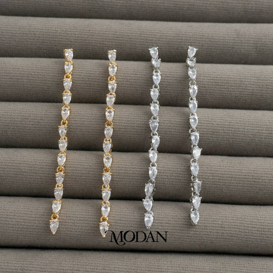 Sparkling Teardrop Long Drop Earrings Anting Gantung Pesta Hypoallergenic Gold Plated