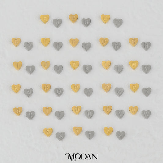 Titanium Steel Mini Plain A-Z Initial Alphabet Love Shaped DIY Beads Charm Beads Manik Liontin Kalung Huruf Bentuk Hati Hypoallergenic Stainless Steel
