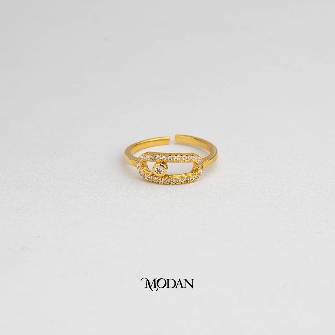 Geometric Oval Link Ring Cincin Rantai Oval Geometris Hypoallergenic Gold Plated