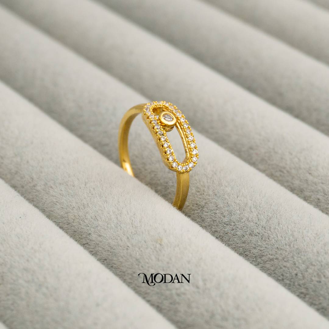 Geometric Oval Link Ring Cincin Rantai Oval Geometris Hypoallergenic Gold Plated