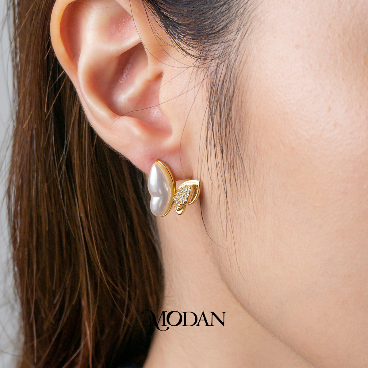 15mm Korean White Butterfly Animal Stud Earrings Anting Kupu Kupu Putih Gold Filled Hypoallergenic