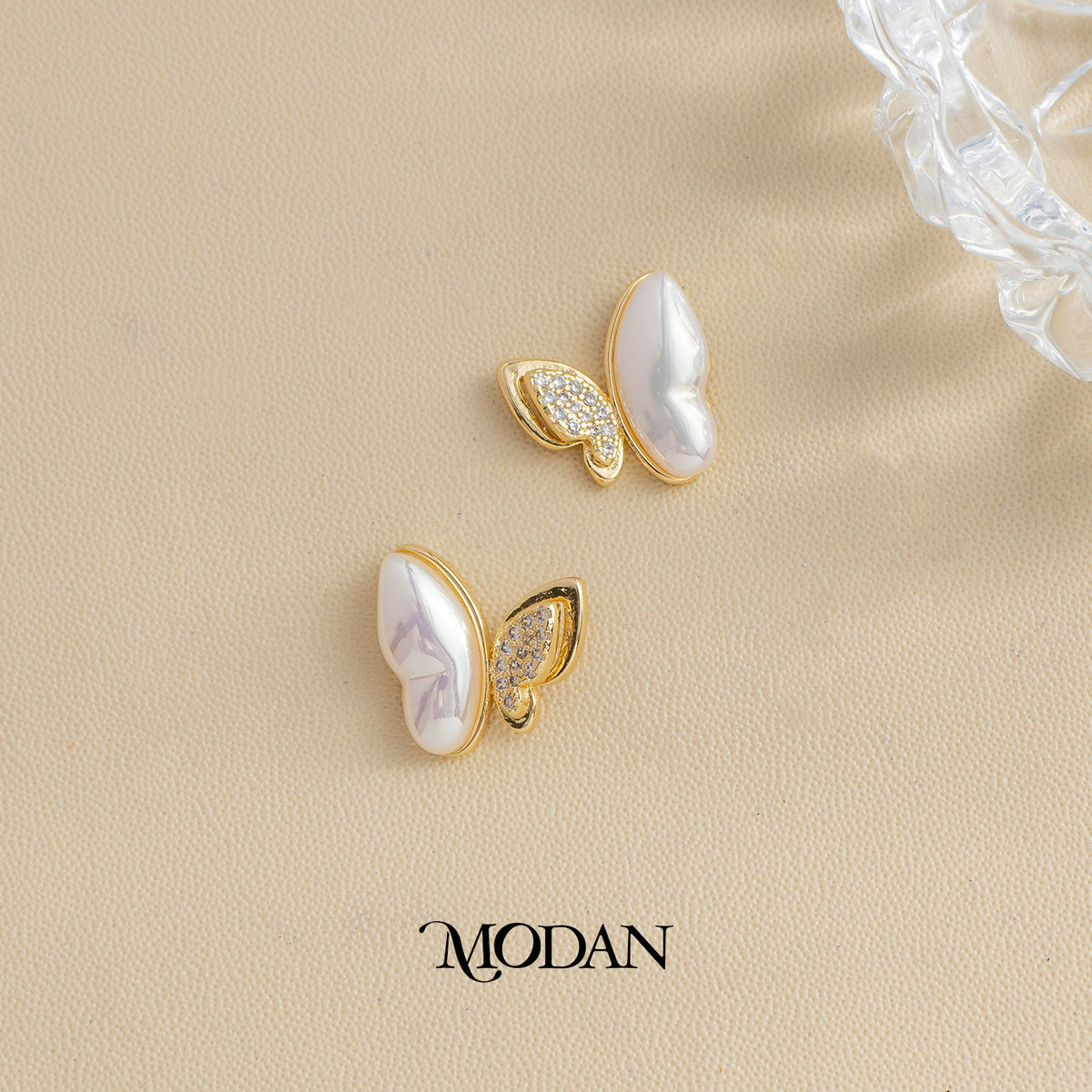 15mm Korean White Butterfly Animal Stud Earrings Anting Kupu Kupu Putih Gold Filled Hypoallergenic