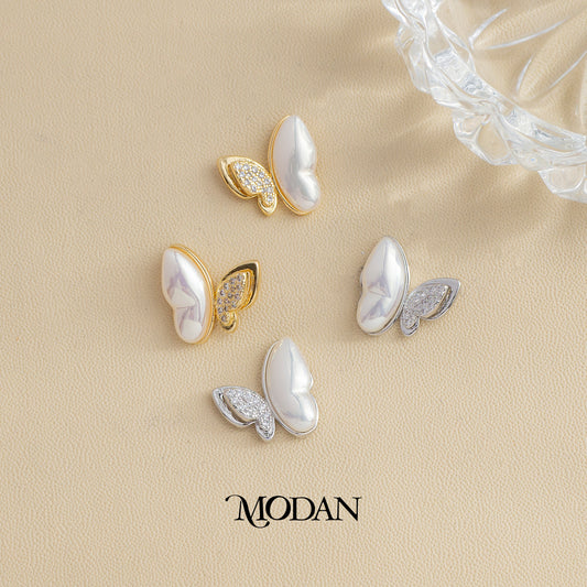 15mm Korean White Butterfly Animal Stud Earrings Anting Kupu Kupu Putih Gold Filled Hypoallergenic