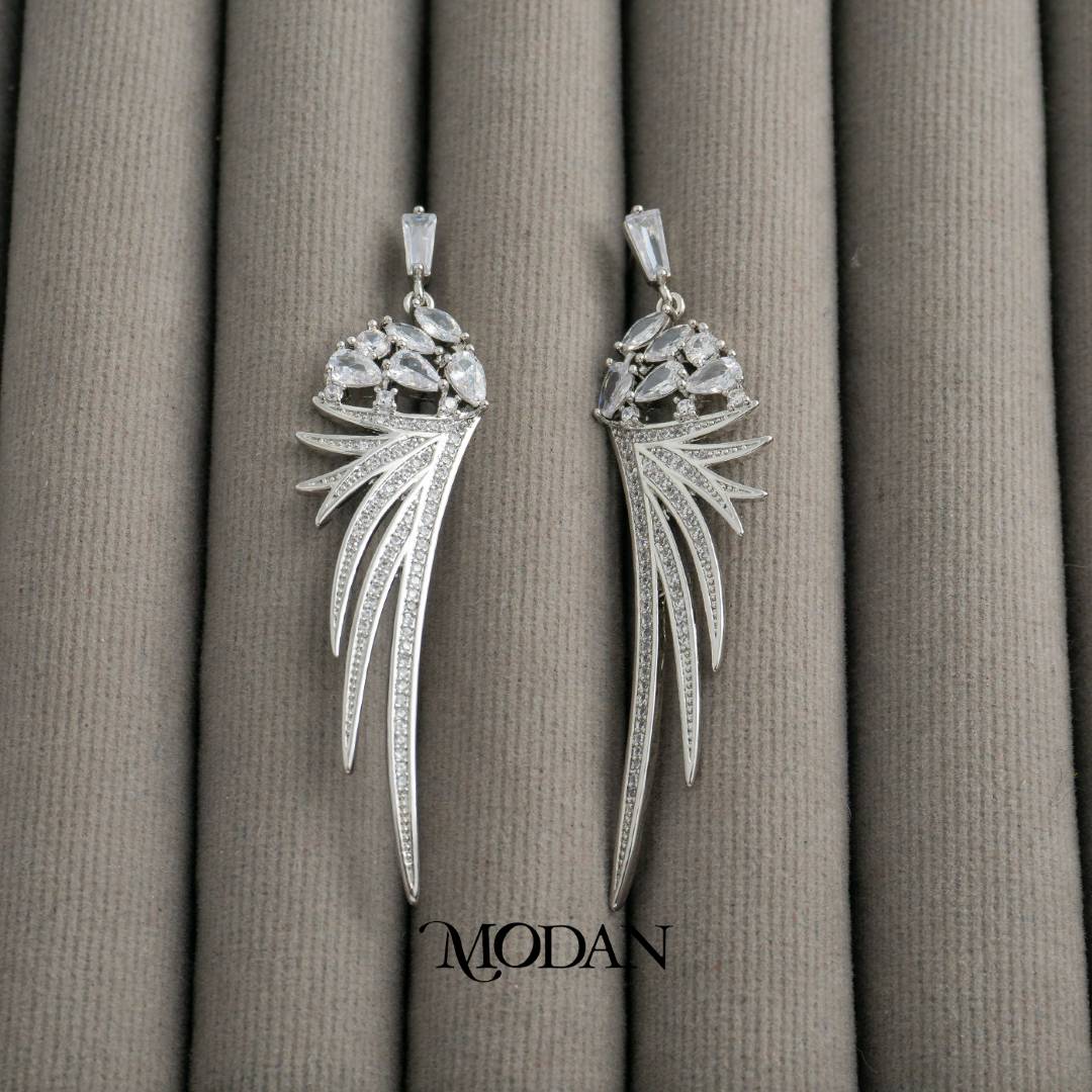 Sparkling Guardian Angel Wings Long Drop Earrings Anting Gantung Sayap Malaikat Pesta Hypoallergenic Gold Plated