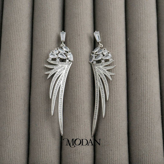 Sparkling Guardian Angel Wings Long Drop Earrings Anting Gantung Sayap Malaikat Pesta Hypoallergenic Gold Plated
