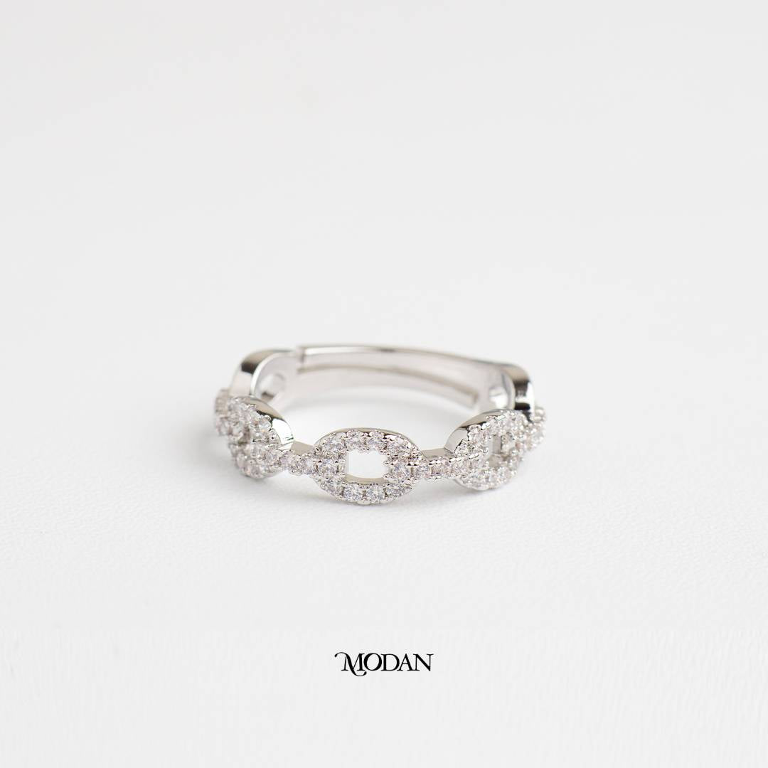 Sparkling Micro Paved Oval Chain Link Ring Cincin Rantai Oval Hypoallergenic Gold Plated