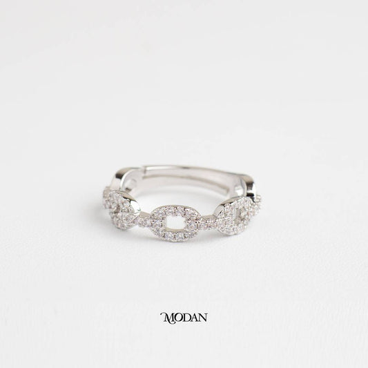 Sparkling Micro Paved Oval Chain Link Ring Cincin Rantai Oval Hypoallergenic Gold Plated