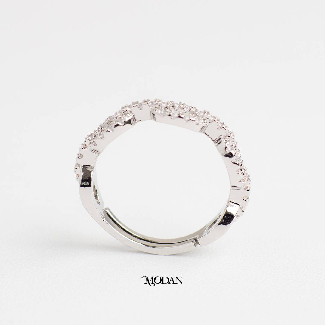 Sparkling Micro Paved Oval Chain Link Ring Cincin Rantai Oval Hypoallergenic Gold Plated