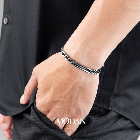 (22cm) Titanium Antique Miami Cuban Chain Men’s Bracelet Gelang Rantai Pria Hypoallergenic Stainless Steel