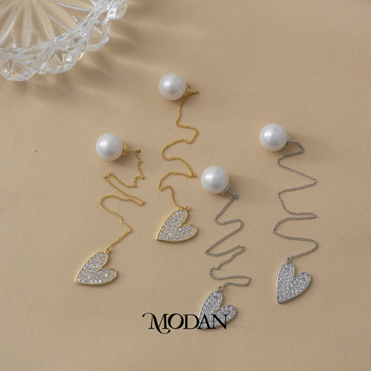 11cm Ultra Long Ear Threader Pearl and Heart Anting Panjang Korean Style Mutiara Hati Fashion