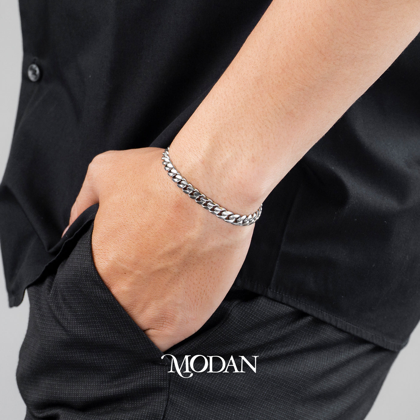 (21cm) Titanium Antique Miami Cuban Chain Men’s Bracelet Gelang Rantai Pria Hypoallergenic Stainless Steel
