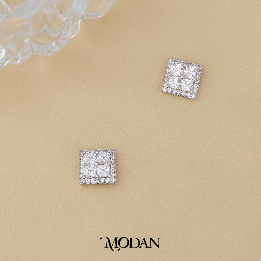 Simple Bridal Party Square Stud Earrings Anting Tusuk Persegi Pesta Pernikahan Hypoallergenic Gold Plated