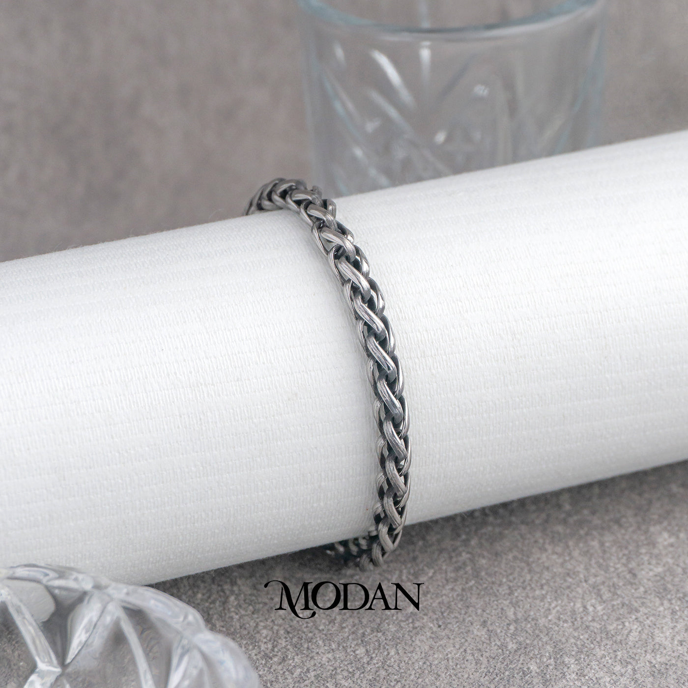 (21cm) Titanium Braided Rope Chain Men’s Bracelet Gelang Rantai Pria Hypoallergenic Stainless Steel