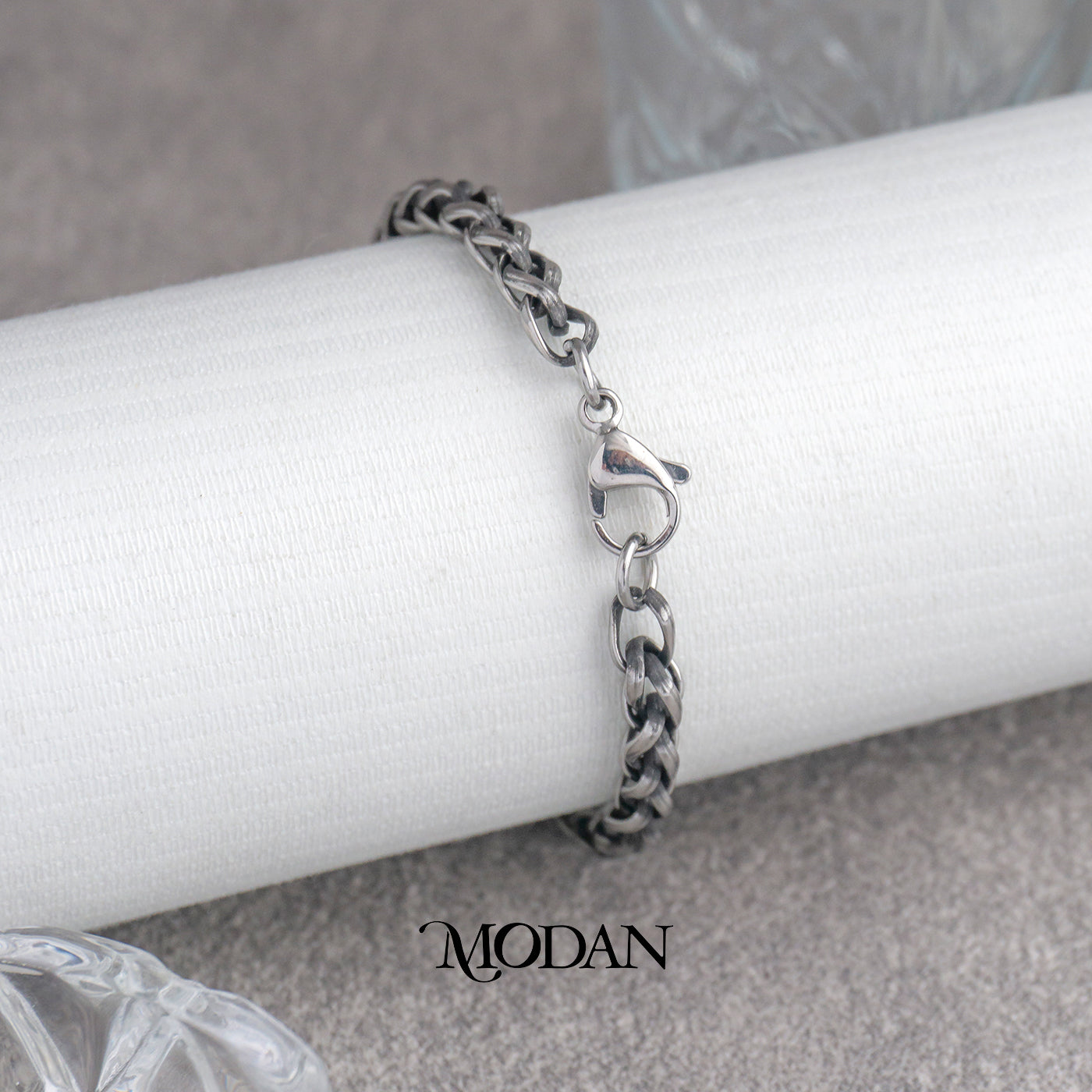 (21cm) Titanium Braided Rope Chain Men’s Bracelet Gelang Rantai Pria Hypoallergenic Stainless Steel