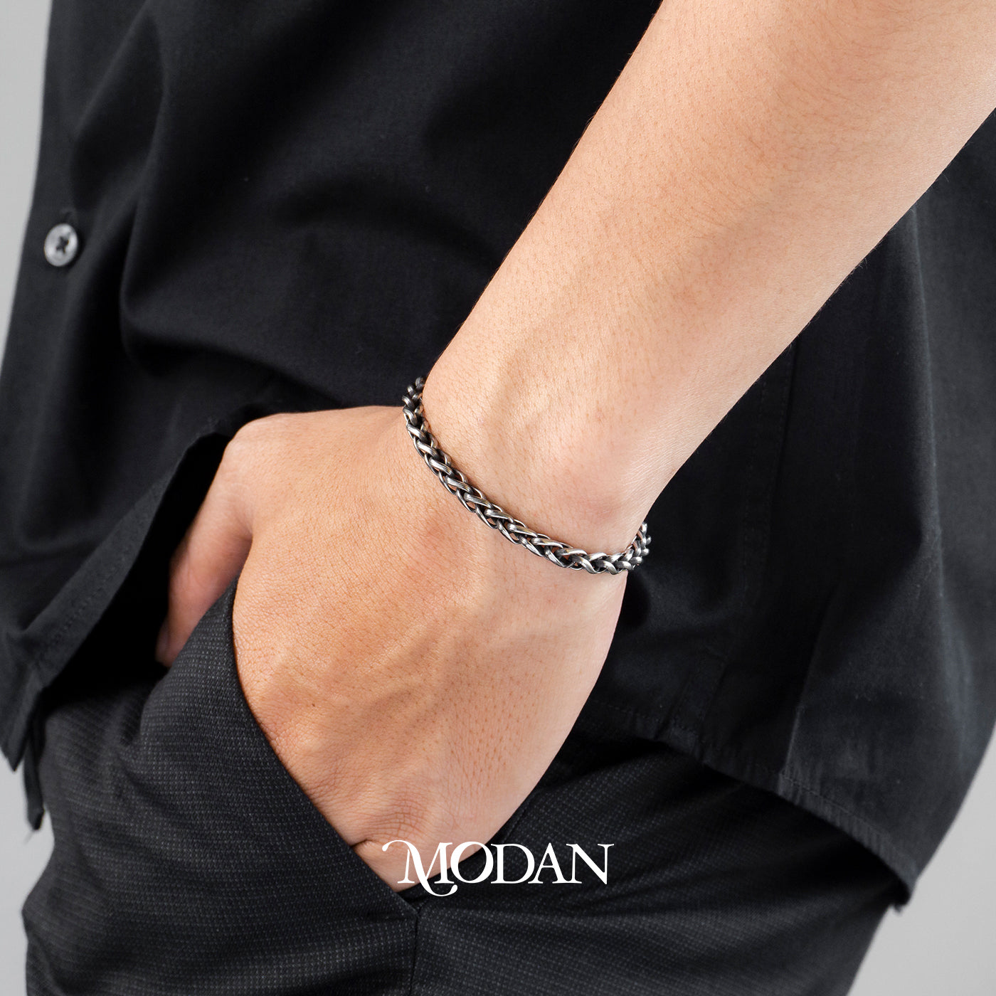 (21cm) Titanium Braided Rope Chain Men’s Bracelet Gelang Rantai Pria Hypoallergenic Stainless Steel