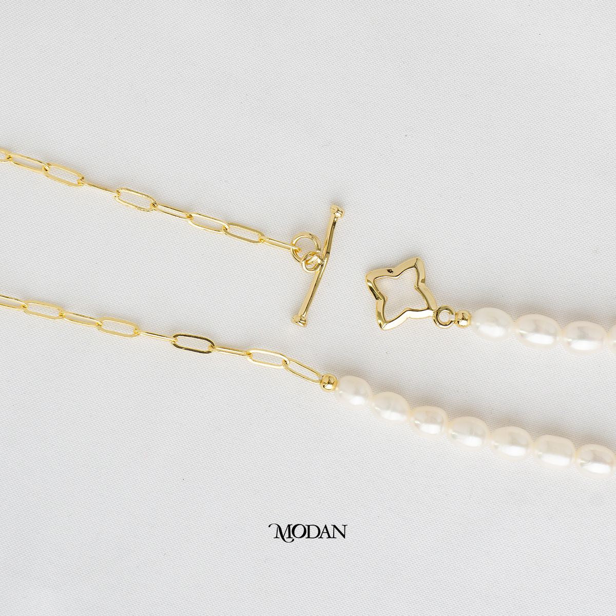 46.5cm Star Toggle White Freshwater Beaded Paperclip Necklace Kalung Mutiara Air Tawar Hypoallergenic Gold Plated