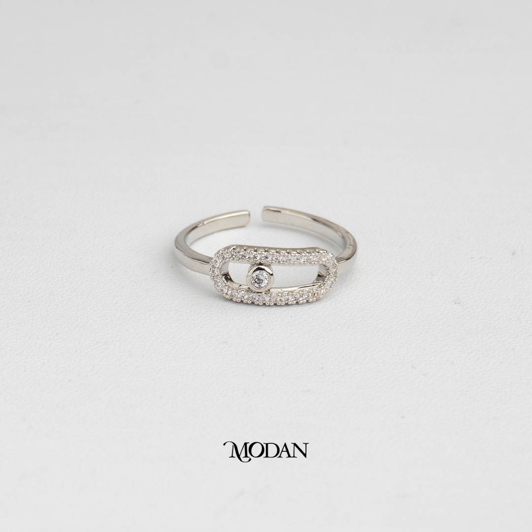 Geometric Oval Link Ring Cincin Rantai Oval Geometris Hypoallergenic Gold Plated