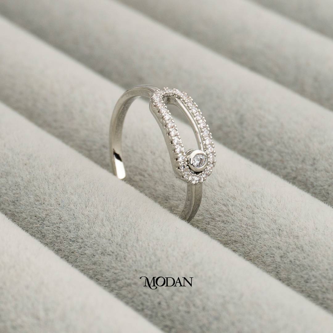 Geometric Oval Link Ring Cincin Rantai Oval Geometris Hypoallergenic Gold Plated