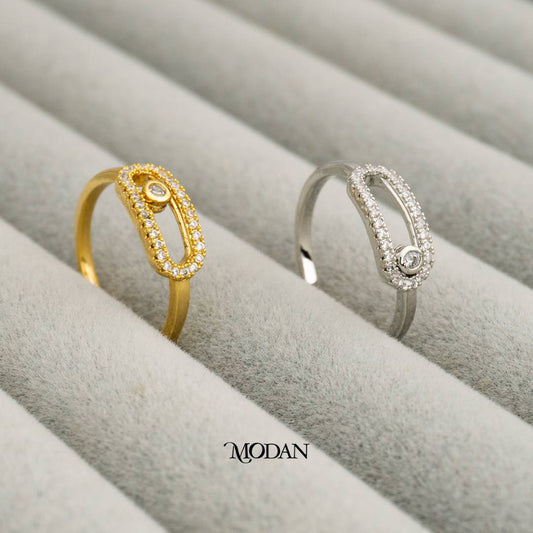 Geometric Oval Link Ring Cincin Rantai Oval Geometris Hypoallergenic Gold Plated