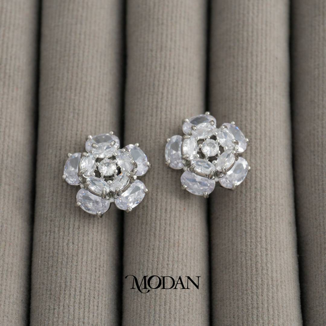 (17mm) Wedding Rose Flower Marquise Zirconia Stud Earrings Anting Tusuk Bunga Pernikahan Hypoallergenic Gold Plated