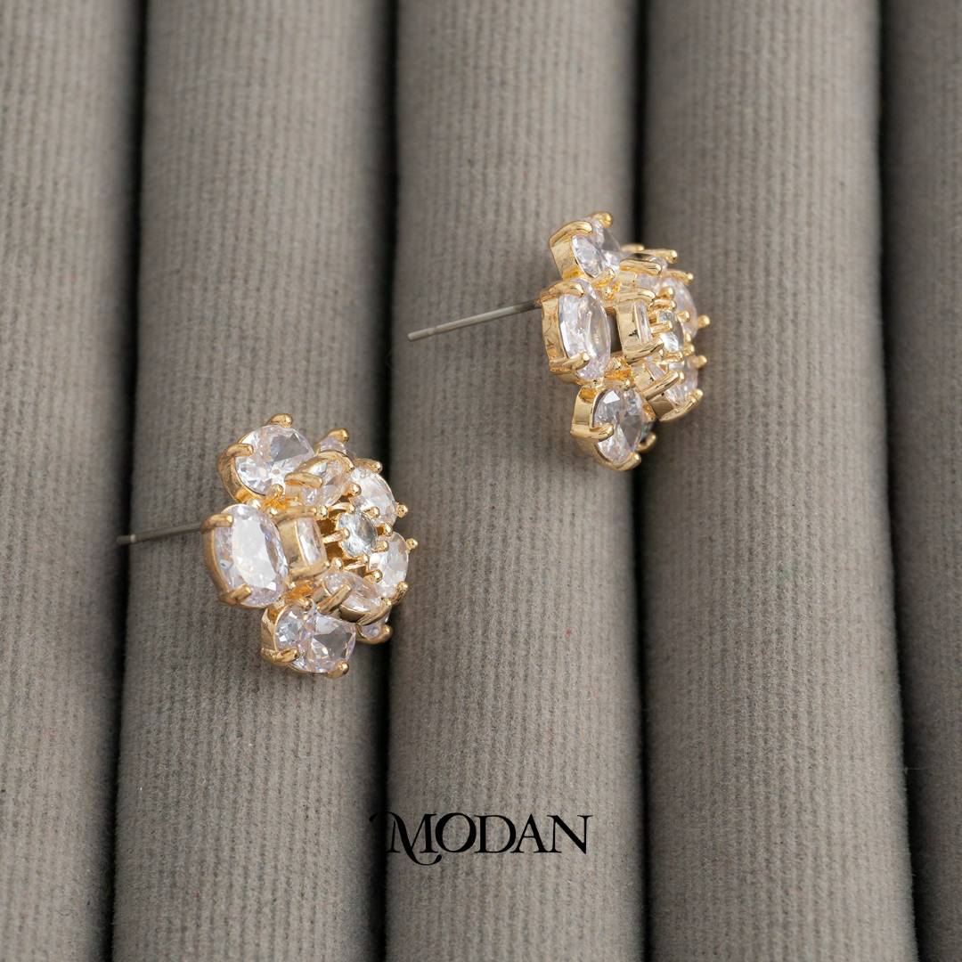 (17mm) Wedding Rose Flower Marquise Zirconia Stud Earrings Anting Tusuk Bunga Pernikahan Hypoallergenic Gold Plated