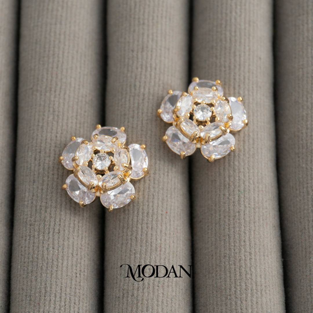 (17mm) Wedding Rose Flower Marquise Zirconia Stud Earrings Anting Tusuk Bunga Pernikahan Hypoallergenic Gold Plated