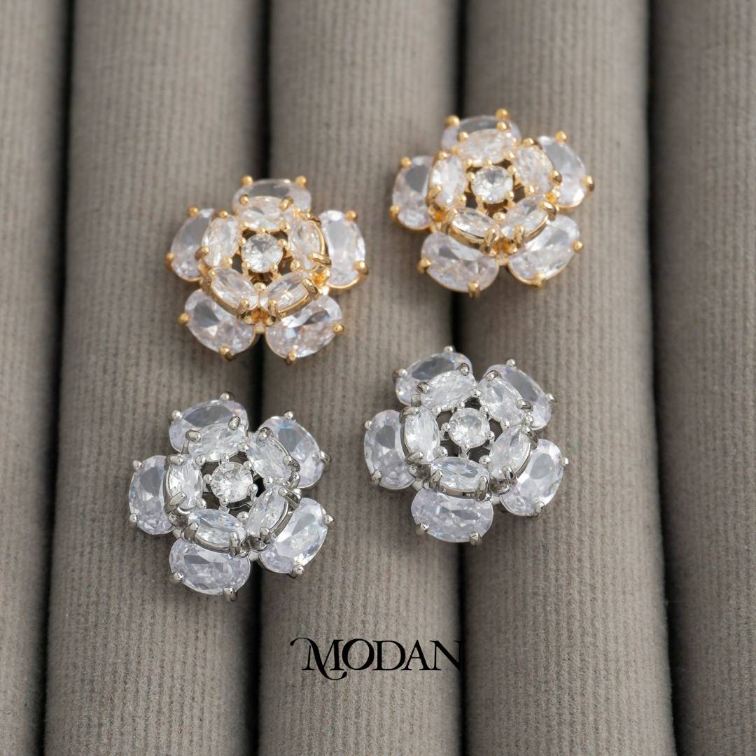 (17mm) Wedding Rose Flower Marquise Zirconia Stud Earrings Anting Tusuk Bunga Pernikahan Hypoallergenic Gold Plated