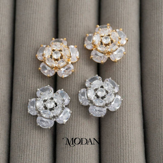(17mm) Wedding Rose Flower Marquise Zirconia Stud Earrings Anting Tusuk Bunga Pernikahan Hypoallergenic Gold Plated