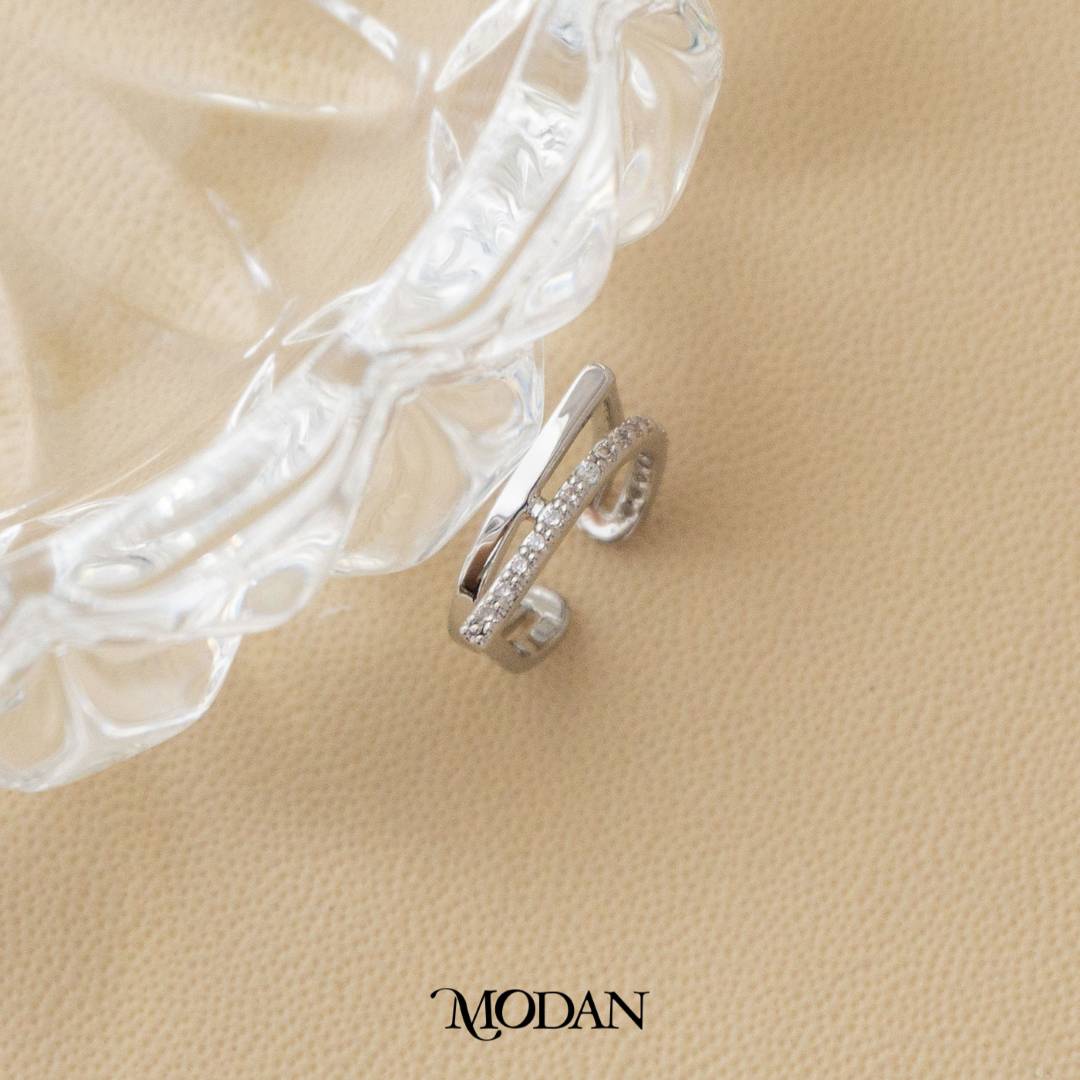 Geometrical Ear Cuff Micropaved Cubic Zirconia Anting Fashion Tanpa Tindik Simple Gold Plated