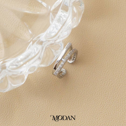 Geometrical Ear Cuff Micropaved Cubic Zirconia Anting Fashion Tanpa Tindik Simple Gold Plated
