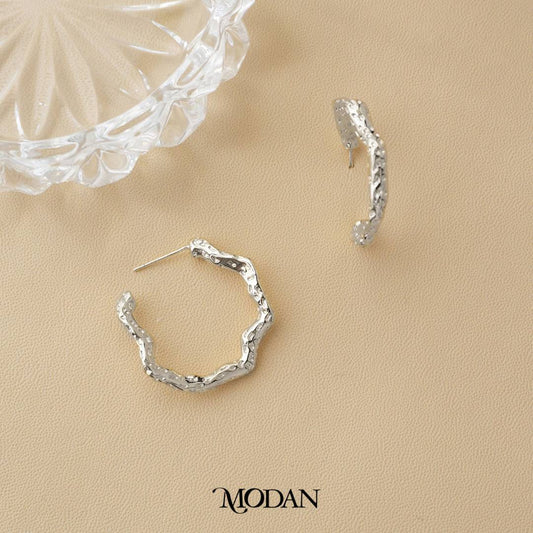 Irregular Curved Statement C-Hoops Earrings Anting Bentuk C Hypoallergenic Gold Plated