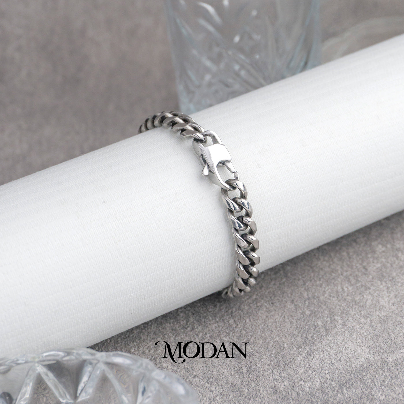 (21cm)(6mm) Titanium Miami Cuban Chain Men’s Bracelet Gelang Rantai Pria Hypoallergenic Stainless Steel