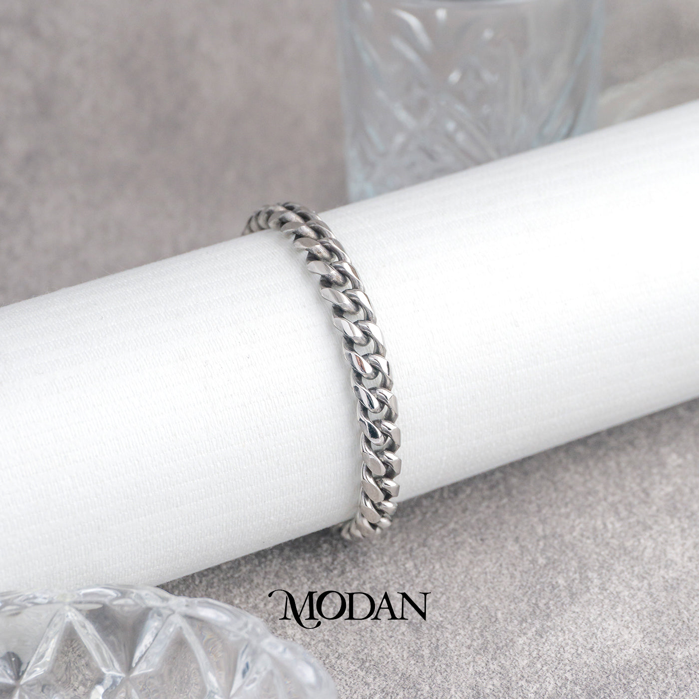 (21cm)(6mm) Titanium Miami Cuban Chain Men’s Bracelet Gelang Rantai Pria Hypoallergenic Stainless Steel