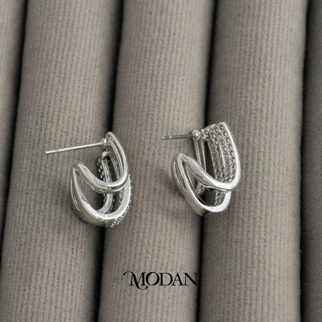 Triple Rows Zirconia Earcuff Anting Earcuff Tusuk Hypoallergenic Gold Plated