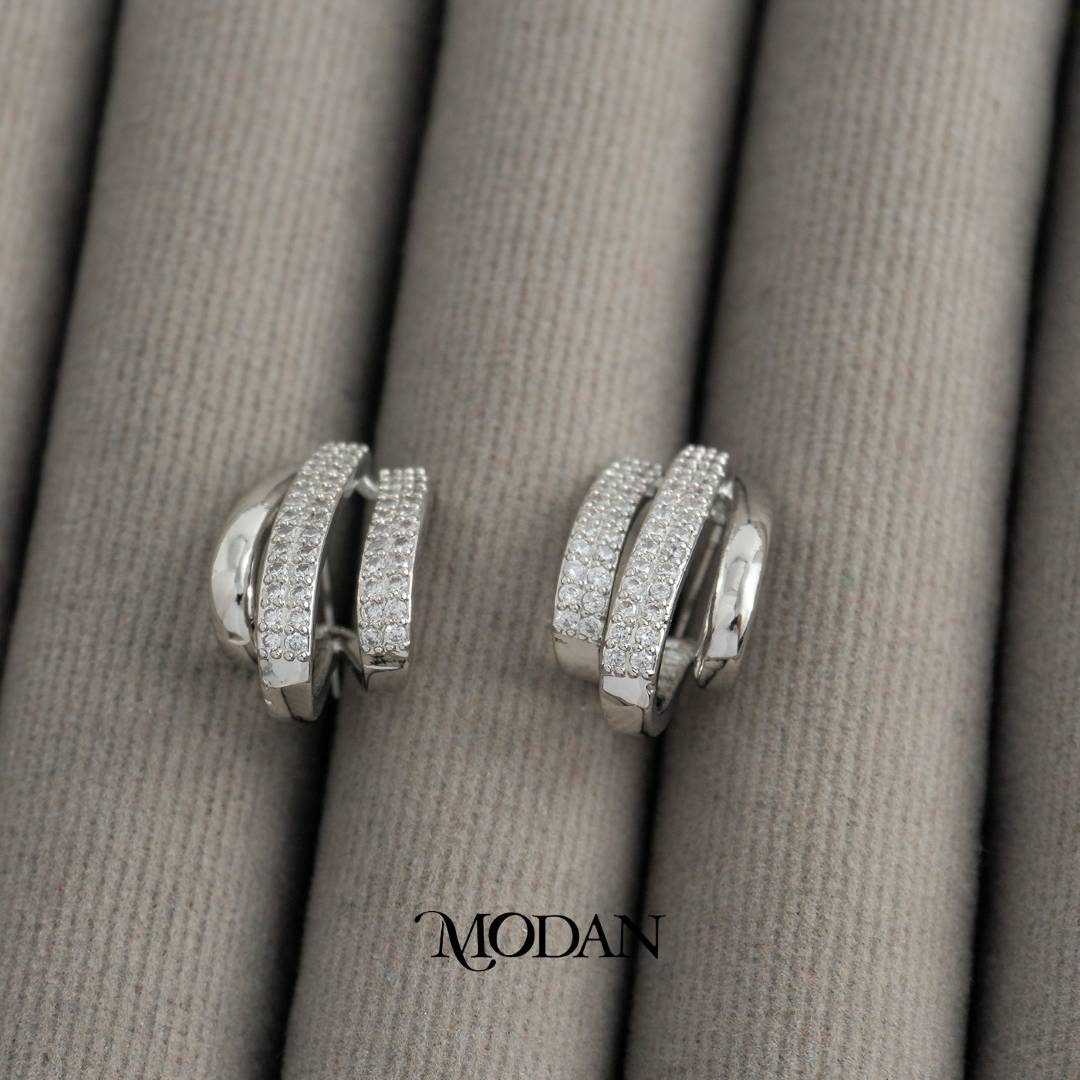 Triple Rows Zirconia Earcuff Anting Earcuff Tusuk Hypoallergenic Gold Plated