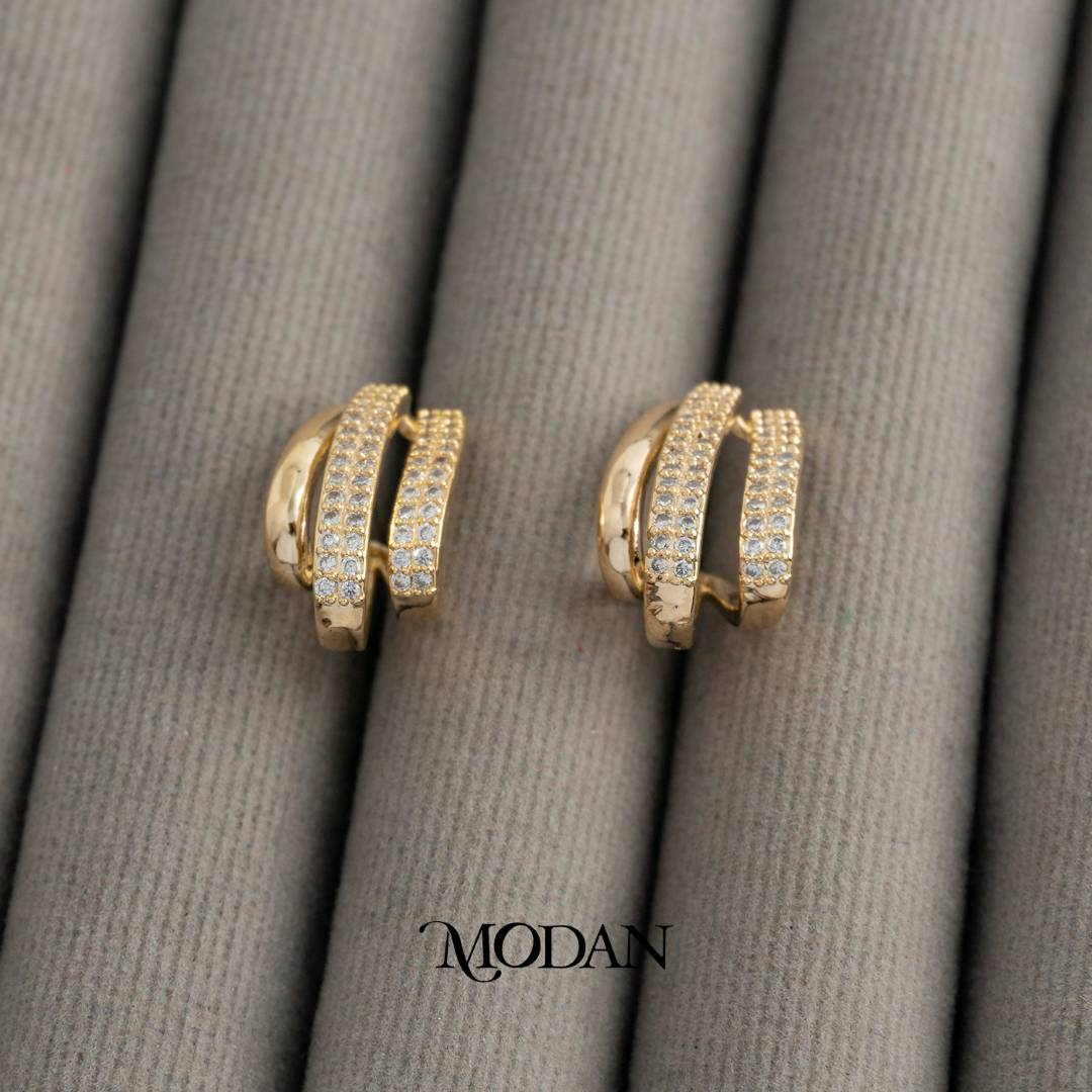 Triple Rows Zirconia Earcuff Anting Earcuff Tusuk Hypoallergenic Gold Plated