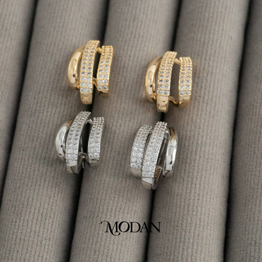 Triple Rows Zirconia Earcuff Anting Earcuff Tusuk Hypoallergenic Gold Plated