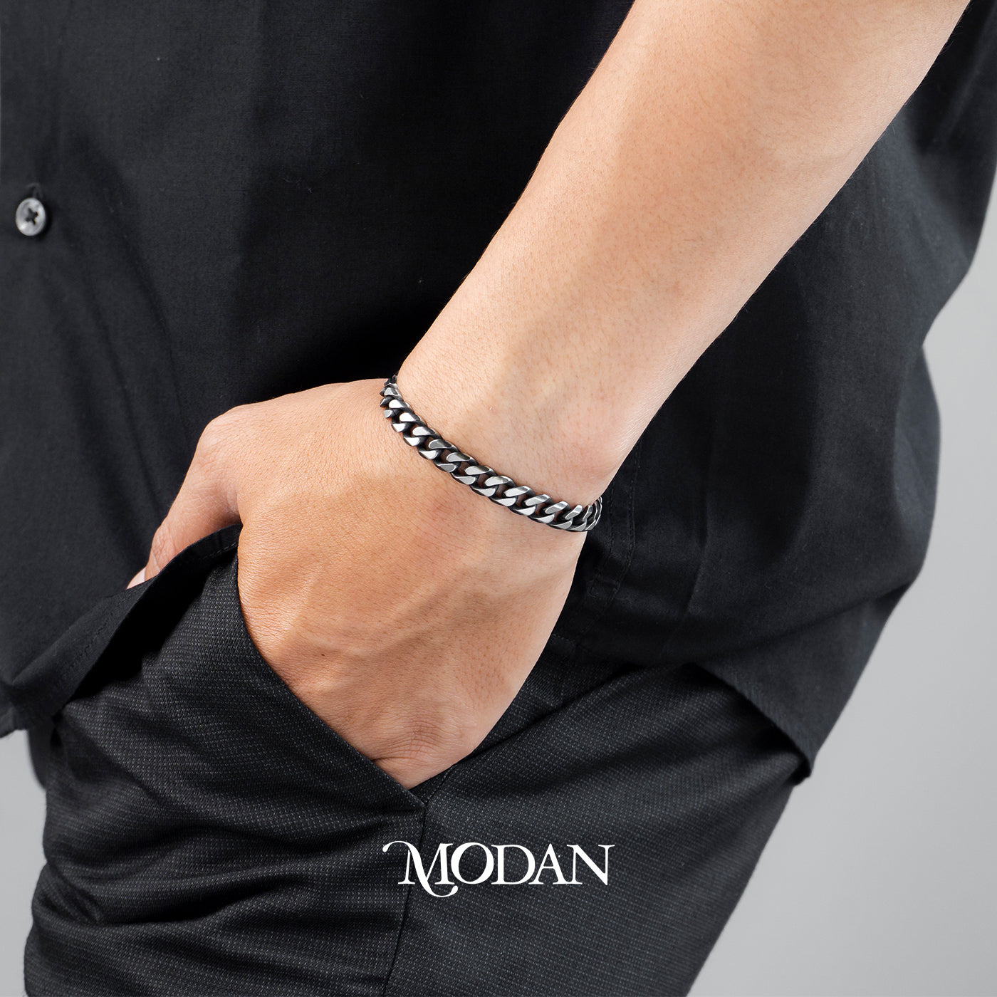 (21cm) Titanium Cuban Chain Men’s Bracelet Gelang Rantai Pria Hypoallergenic Stainless Steel