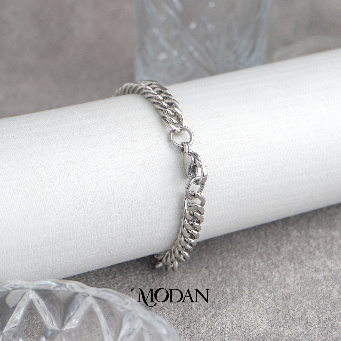 (21.5cm) Titanium Antique Miami Cuban Chain Men’s Bracelet Gelang Rantai Pria Hypoallergenic Stainless Steel