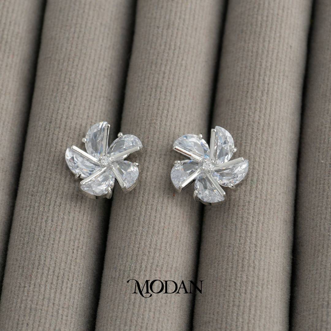 (15mm) Wedding Flower Zirconia Stud Earrings Anting Tusuk Bunga Pernikahan Hypoallergenic Gold Plated