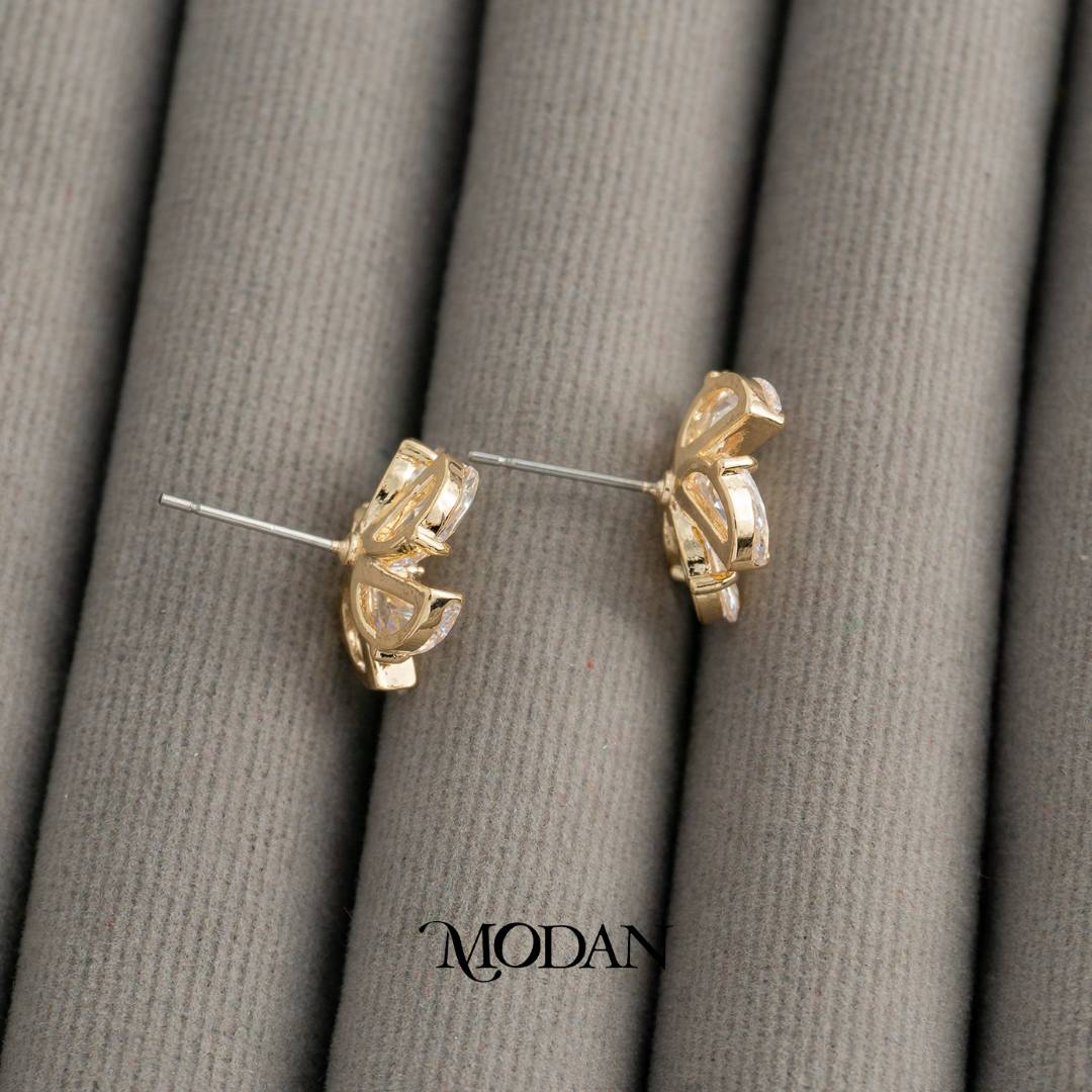 (15mm) Wedding Flower Zirconia Stud Earrings Anting Tusuk Bunga Pernikahan Hypoallergenic Gold Plated