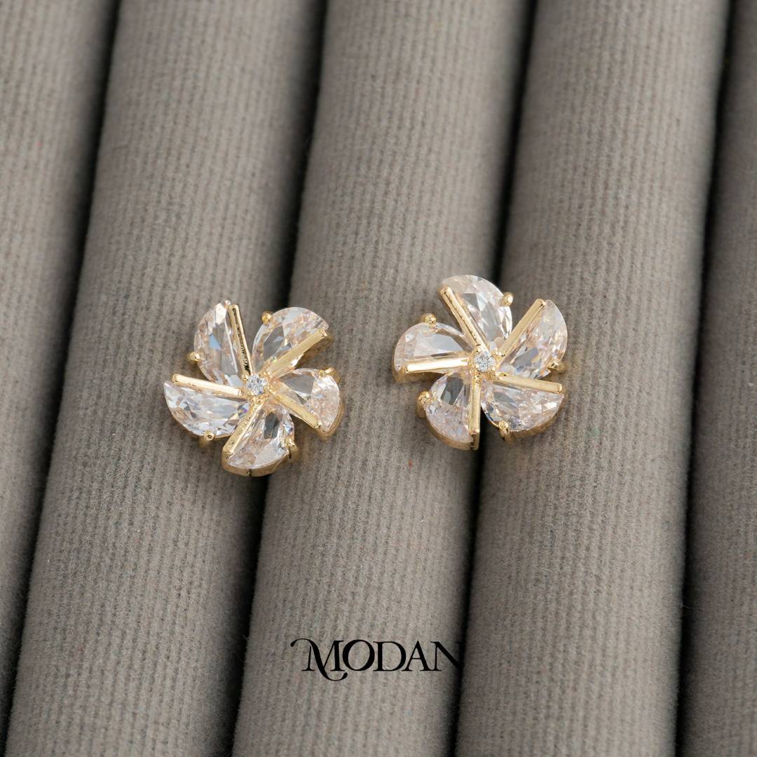 (15mm) Wedding Flower Zirconia Stud Earrings Anting Tusuk Bunga Pernikahan Hypoallergenic Gold Plated